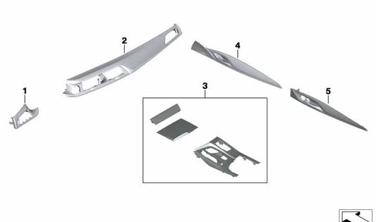 Moldura decorativa aluminio carbono derecha OEM 51427996248 para BMW F90 M5. Original BMW.