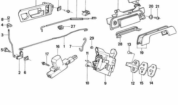 Cable abridor de puerta derecha OEM 51221951120 para BMW E32. Original BMW.