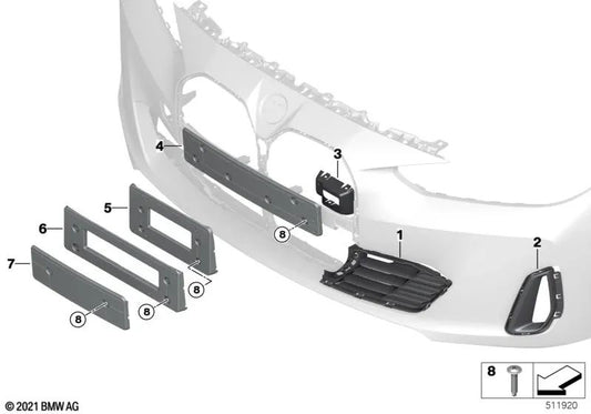 Rejilla de entrada de aire parcialmente cerrada derecha para BMW G26 (OEM 51118738610). Original BMW.