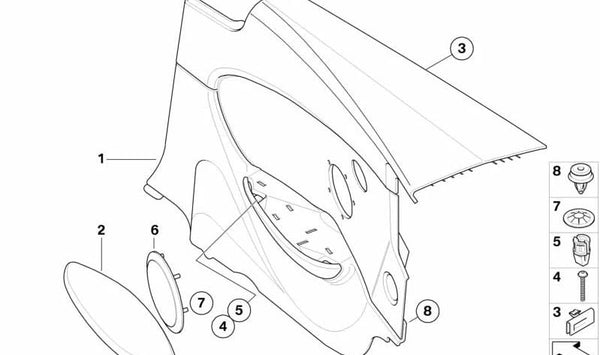 Revestimiento lateral de cuero trasero derecho OEM 51439150542 para BMW Serie 6 (E63). Original BMW.