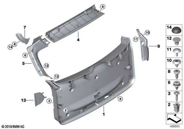 Cubierta superior del portón trasero para BMW X3 G01, G01N, G08, G08N (OEM 51497470636). Original BMW.