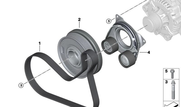 Tensor de correa OEM 11288471935 para BMW Serie 1 (E81, E82, E87, E88, F20, F21), Serie 2 (F22, F23), Serie 3 (E46, E90, E91, E92, E93, F30, F31, F34), Serie 4 (F32, F33, F36), Serie 5 (E60, E61, F10, F11), Serie X1 (E84, F48), Serie X3 (E83, F25) y