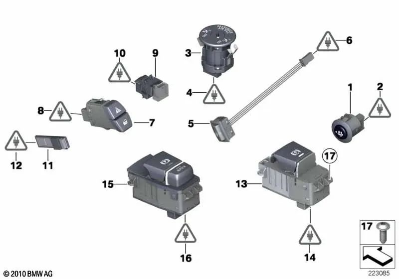 Notlichtschalter und zentralisierte Verriegelung für BMW F07, F10, F11, F18, F06, F12, F13, F01, F02, F04, X3 F25 (OEM 61319161896). Original BMW