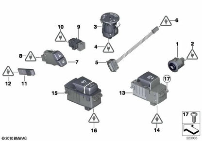 Interruptor de luces de emergencia y cierre centralizado para BMW F07, F10, F11, F18, F06, F12, F13, F01, F02, F04, X3 F25 (OEM 61319161896). Original BMW