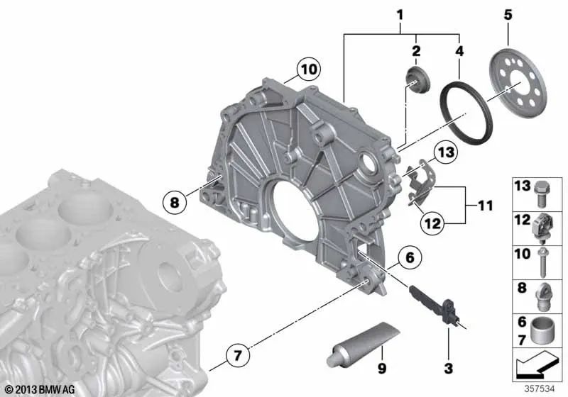 Cubierta del cárter de la cadena para BMW Serie 1 E81, E82, E87N, E88, F20, F20N, F21, F21N; Serie 2 F22; Serie 3 E90, E90N, E91, E91N, E92, E92N, E93, E93N, F30, F31, F31N, F34; Serie 4 F32, F33, F36; Serie 5 E60N, E61N, F07, F10, F11; X1 E84, X3 E83N, F