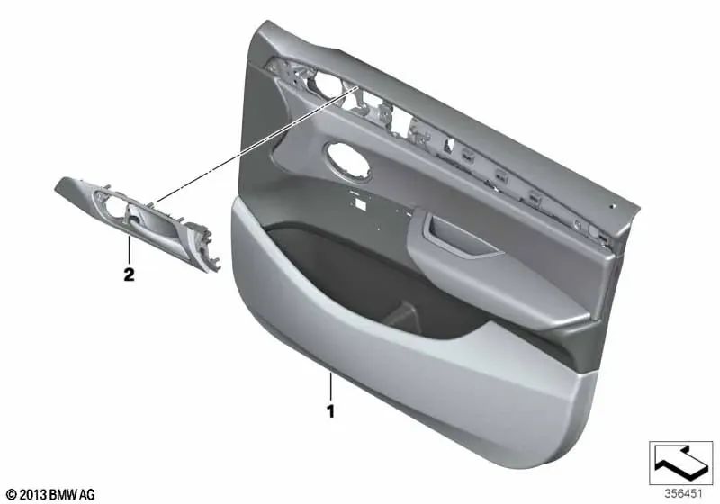 Revestimiento de puerta delantero derecho para BMW F25, F26 (OEM 51417394530). Original BMW