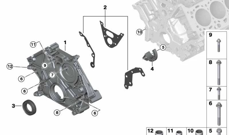 Tapa inferior de la cadena OEM 11148483795 para BMW F10, F06, F12, F13, F85, F86. Original BMW.