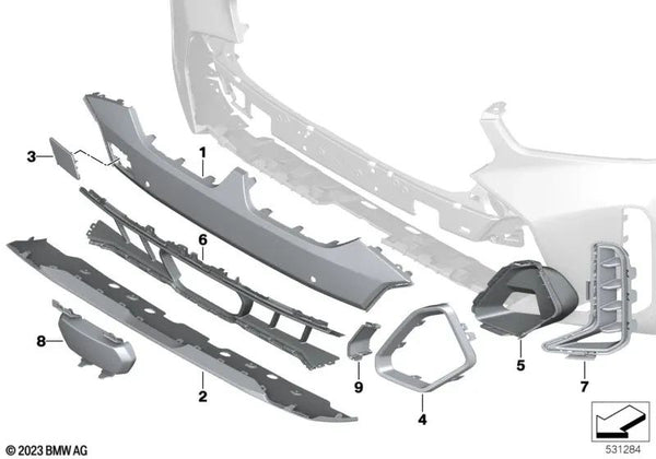 Rejilla decorativa central derecha para BMW G06N (OEM 51115A370D6). Original BMW