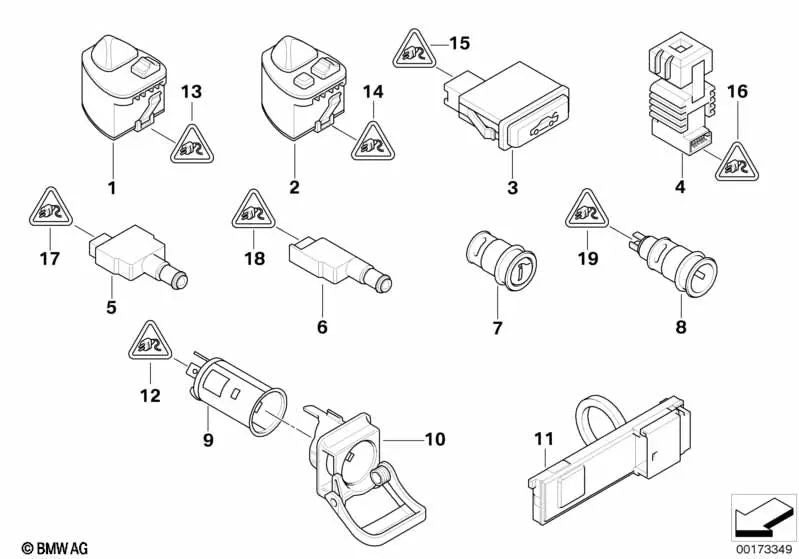 Mirror Adjustment Switch / Folding Function for BMW 3 Series E46 (OEM 61318373689). Original BMW