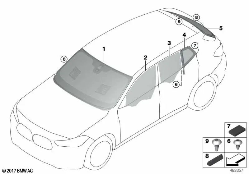 Seitenglas Vordertür links für BMW X2 F39 (OEM 51337420395). Original BMW