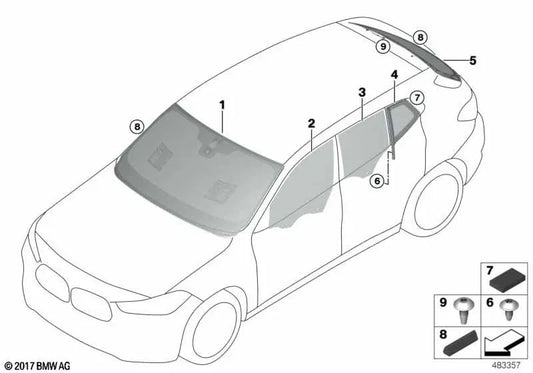 Festes Seitenglas linke Hintertür für BMW X2 F39 (OEM 51377420533). Original BMW.