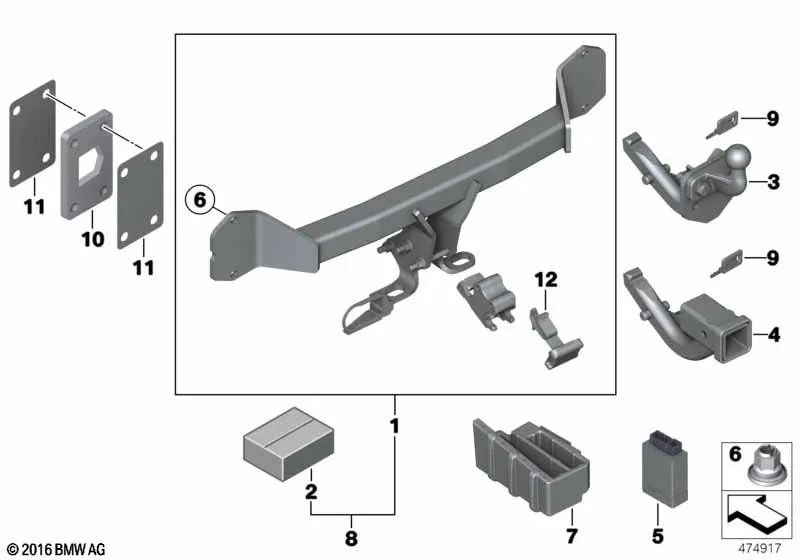 Kit de reequipamiento AHK barra transversal para BMW X5 F15, F85, X6 F16, F86 (OEM 82712349499). Original BMW.