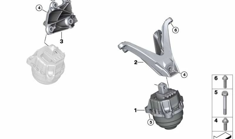 Soporte del motor derecho para BMW Serie 5 G30, G31, Serie 7 G11, G12, Serie 8 G14, G15, X5 G05, X6 G06, X7 G07 (OEM 22116871208). Original BMW