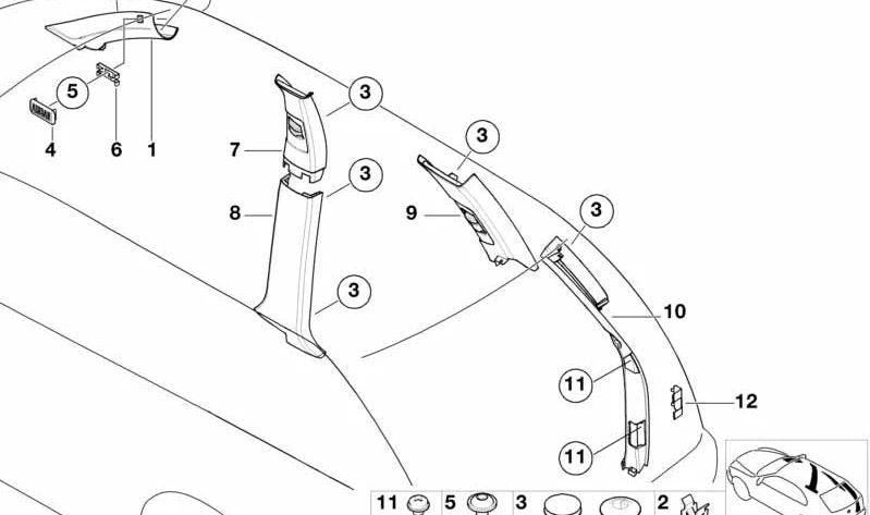 Revestimiento columna trasera derecha para BMW X5 E53 (OEM 51437056352). Original BMW