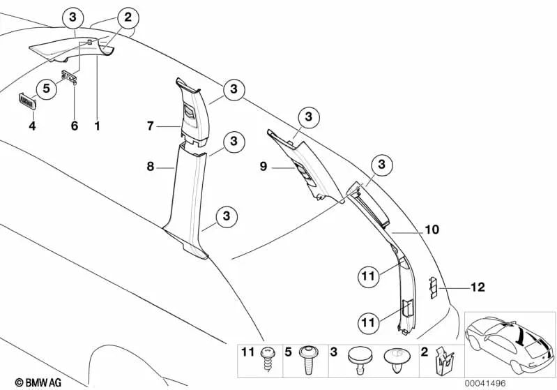 Revestimiento pilar trasero izquierdo para BMW E53 (OEM 51437056355). Original BMW.