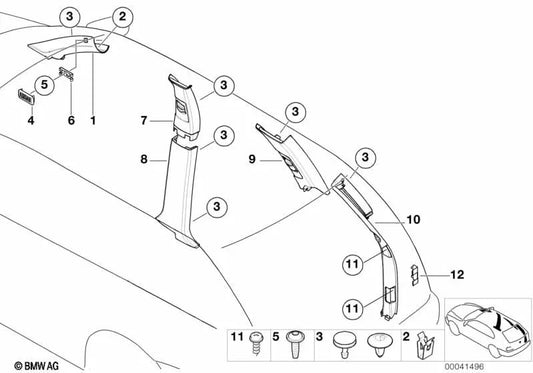 Rear left pillar trim for BMW X5 E53 (OEM 51437056351). Original BMW.