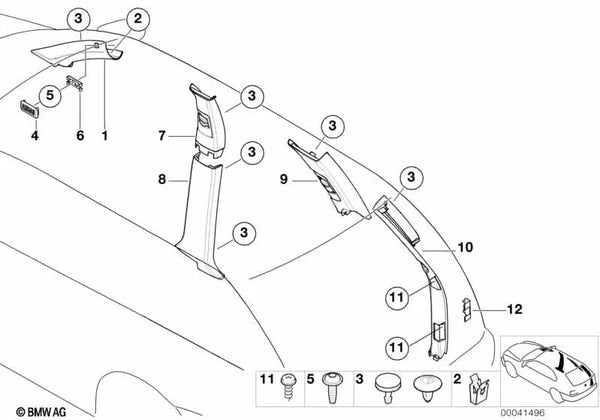 Revestimiento columna trasera izquierda para BMW X5 E53 (OEM 51437056365). Original BMW