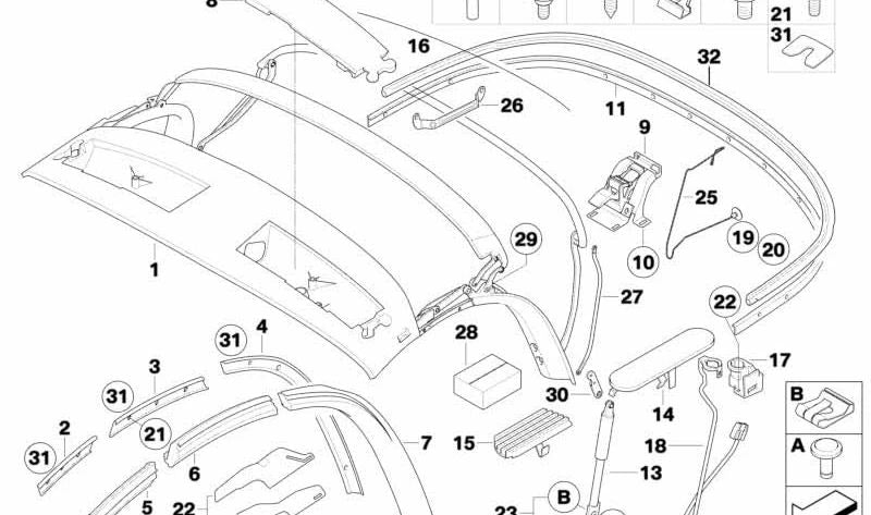 Right center window guide for BMW Z4 E85 (OEM 54317043896). Original BMW