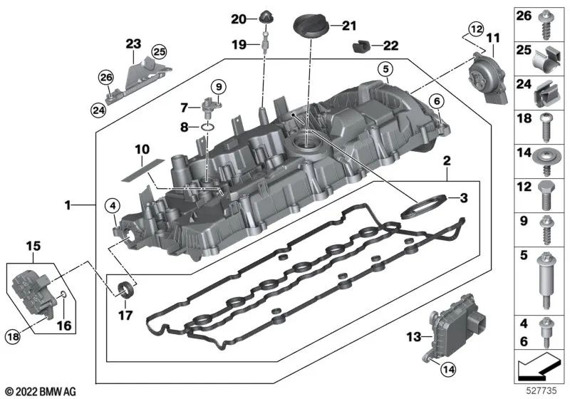 Tapa de culata para BMW Serie 5 G60, Serie 7 G70, X5 G05N, G18N, X6 G06N, X7 G07N (OEM 11127952876). Original BMW