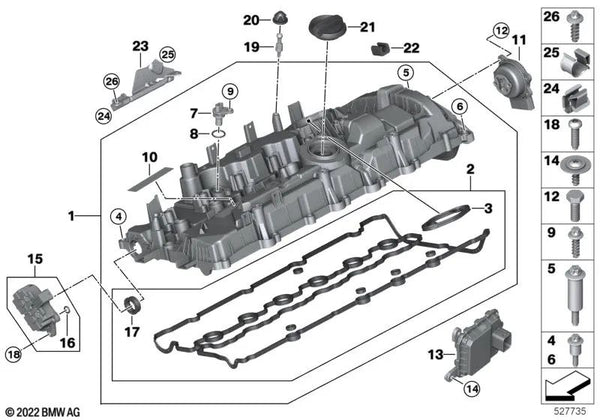 Tapa de culata para BMW Serie 5 G60, Serie 7 G70, X5 G05N, G18N, X6 G06N, X7 G07N (OEM 11127952876). Original BMW