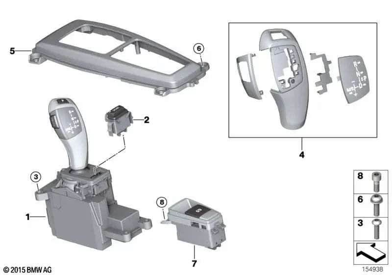 Kit de reparación de embellecedores del selector de marchas para BMW X5 E70, E70N, X6 E71 (OEM 61319204479). Original BMW.