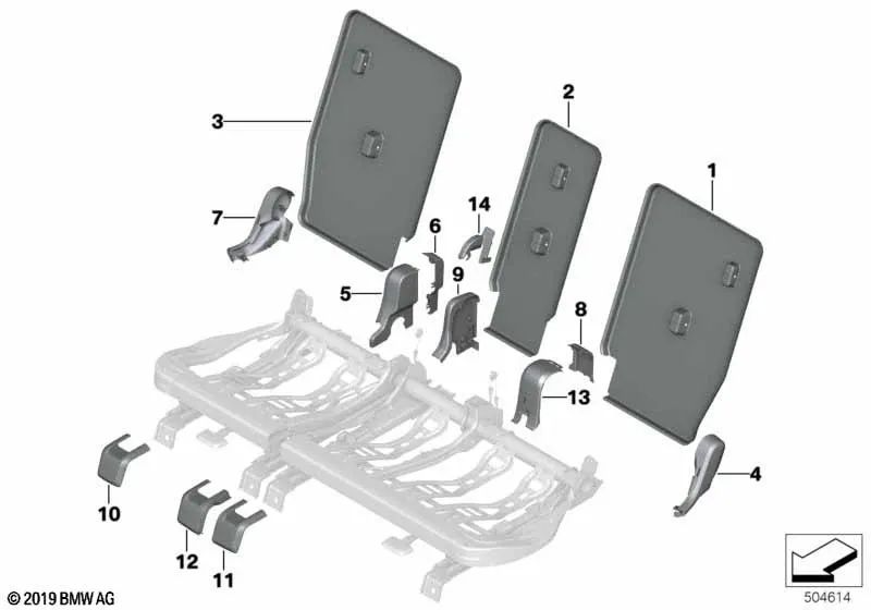 Cubierta respaldo interior derecha para BMW Serie 2 F45, F45N, X1 F48, F48N, F49, F49N, X2 F39 (OEM 52207430606). Original BMW