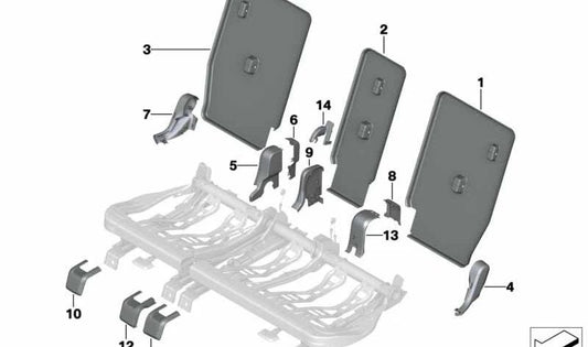 Right outer backrest trim for BMW 2 Series F45, F46, X1 F48, F49, X2 F39 (OEM 52207384712). Original BMW.