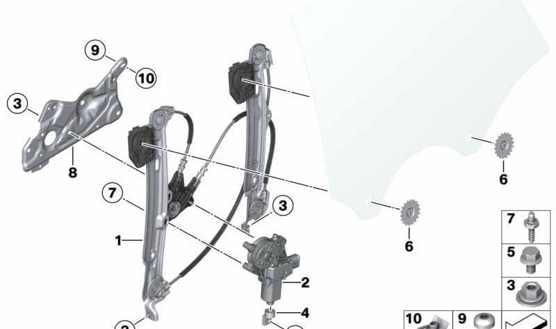 Finestre posteriori destro senza motore OEM 51357365258 per BMW F36. BMW originale.