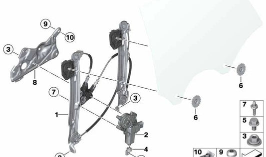 Fenêtres arrière droites sans moteur OEM 51357365258 pour BMW F36. BMW d'origine.