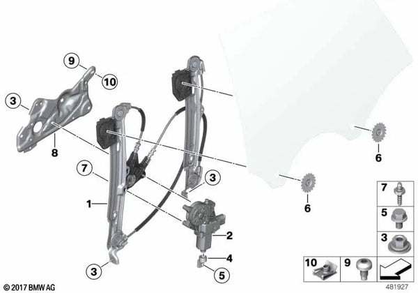 Elevador de ventana sin motor trasero izquierdo para BMW F34, F34N (OEM 51357339589). Original BMW