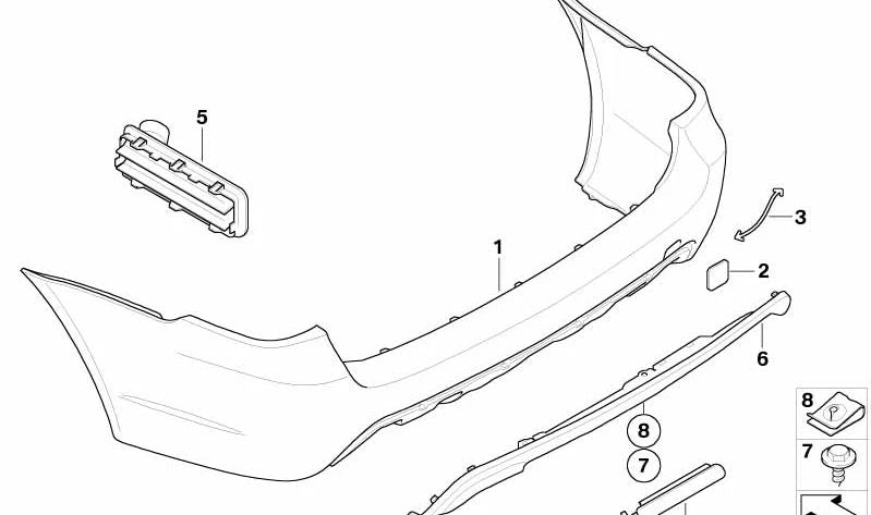 Cubierta del parachoques trasero imprimada para BMW E61 (OEM 51127897267). Original BMW