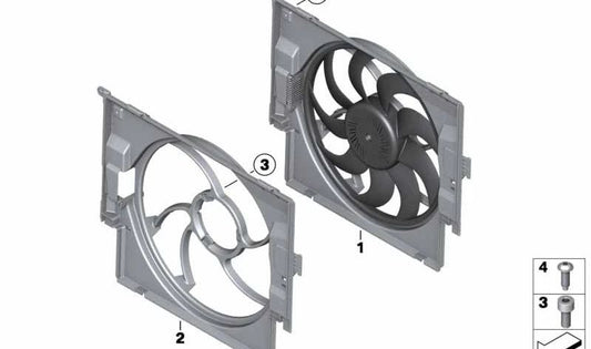 OEM 17418642160 radiator fan for BMW F07, F10, F11. Original BMW.