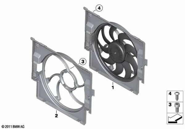 Cubierta de ventilador con ventilador para BMW F20N, F21N, F23, F30, F31, F34, F32, F33, F36 (OEM 17428641965). Original BMW