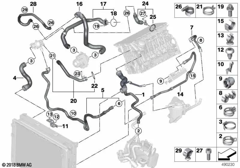 Manguera de refrigerante para BMW F07, F10, F11, F06, F12, F13, F01N, F02N Serie 5, Serie 6, Serie 7 (OEM 17127580958). Original BMW