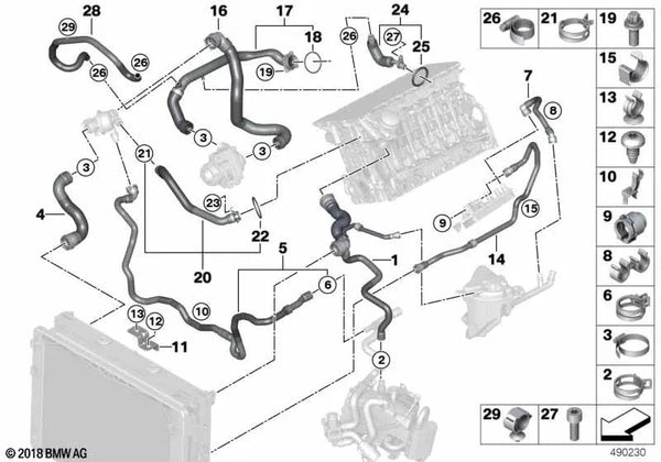 Manguera de refrigerante para BMW F07, F10, F11, F06, F12, F13, F01N, F02N Serie 5, Serie 6, Serie 7 (OEM 17127580958). Original BMW