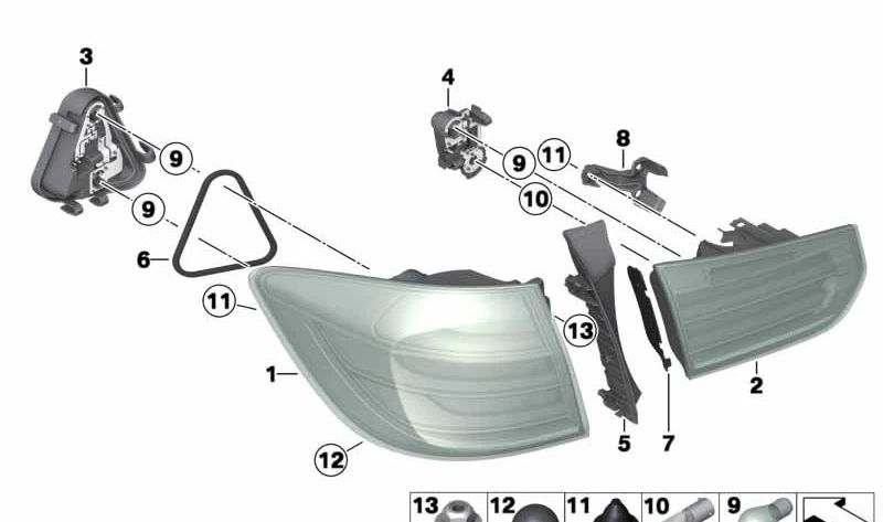 Embellecedor original para piloto trasero izquierdo OEM 63217399739 compatible con BMW F31.