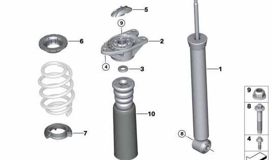 Amortiguador adicional con tubo protector para BMW X1 U11, U12, X2 U10, MINI Mini U25 (OEM 33506897470). Original BMW