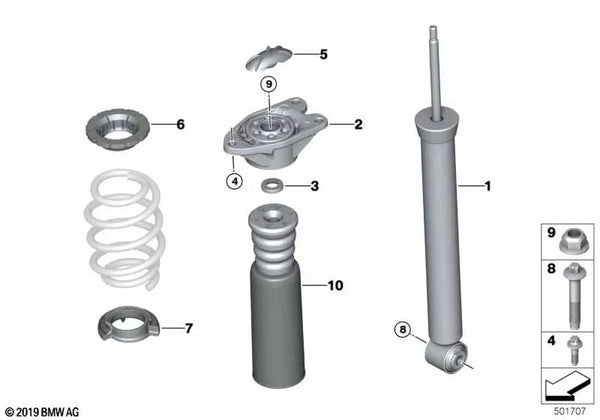 Amortiguador trasero para BMW Serie 2 F45, F45N (OEM 33506887329). Original BMW