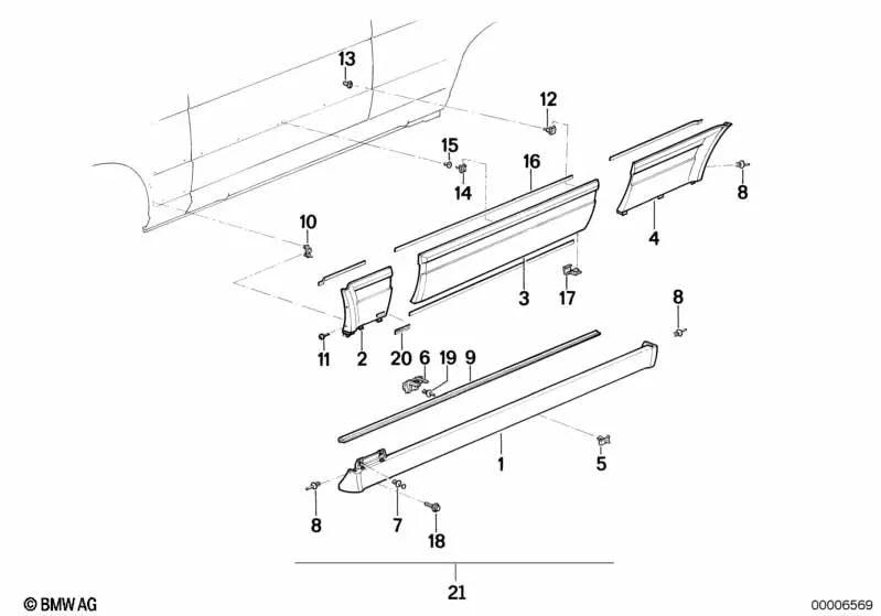 Clip de montaje para BMW Serie 3 E30 (OEM 51711934949). Original BMW