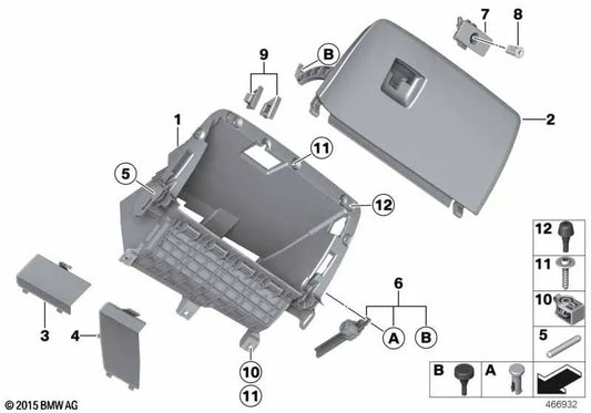 Carcasa de guantera para BMW X3 F25, X4 F26 (OEM 51169242083). Original BMW.