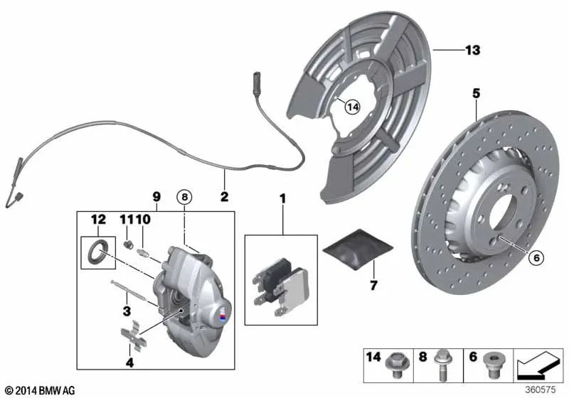 Carcaça da pinça de freio esquerda para BMW F87, F80N, F82, F83 (OEM 34218046261). BMW original