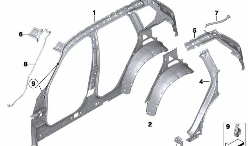 Refuerzo del pilar C derecho para BMW F25 (OEM 41007267250). Original BMW