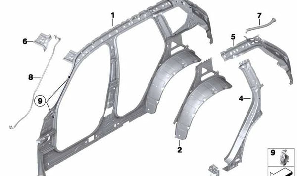 Refuerzo del pilar C derecho para BMW F25 (OEM 41007267250). Original BMW