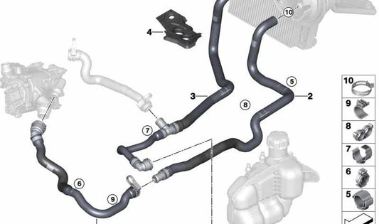 Tubo de refrigerante Adelanto 2 para BMW Serie 1 F40, F52, Serie 2 F44, F45N, F46, F46N, X1 F48, F49N, X2 F39, MINI F54, F55, F56, F57, F60 (OEM 64216832802). Original BMW