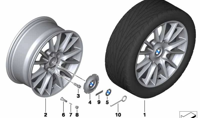 Tapacubos plateado OEM 36137849422 para BMW F07, F01, F02, F04. Original BMW.