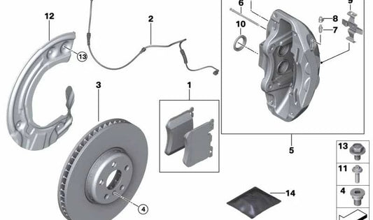 Front Brake Pad Wear Sensor OEM 34356891369 for BMW 3 Series (F30, F31, F34), 4 Series (F32, F33, F36), X3 (F25), X4 (F26). Original BMW.