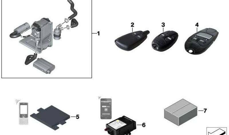 Kit de actualización para mando a distancia de calefacción estacionaria para BMW Serie 1 E81, E82, E87, E88, Serie 3 E46, E90, E91, E92, E93, X1 E84, X3 E83, Z4 E85, E86 (OEM 64500413352). Original BMW