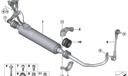 Untere Stabilisatorhalterung für BMW G30, G31, G32, G11, G12, G16, F95, G05, F96, G06, G07, G09 (OEM 37116861475). Original BMW