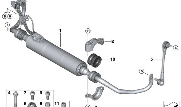 Soporte Estabilizador Inferior para BMW G30, G31, G32, G11, G12, G16, F95, G05, F96, G06, G07, G09 (OEM 37116861475). Original BMW