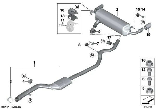 Amortiguador de vibraciones para BMW Serie 1 F20N, F21N Serie 2 F23N Serie 3 G21, X3 G01, G01N (OEM 18308650853). Original BMW.